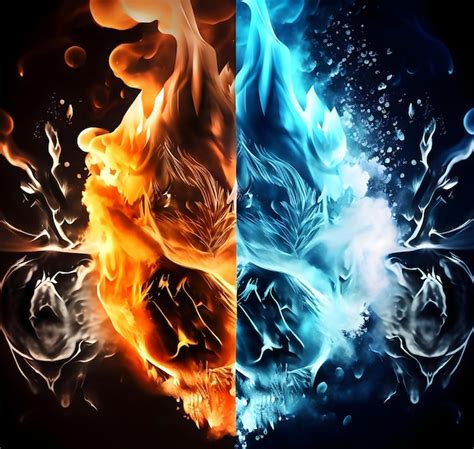 Premium AI Image | Contrast background between ice and fire painting illustration