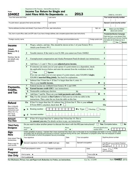 2013 Form IRS 1040-EZ Fill Online, Printable, Fillable, Blank - pdfFiller