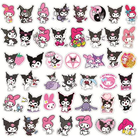 Kuromi and My Melody Stickers Pack| 50pcs Cute My Melody Kuromi Sanrio Stickers for Laptop Water ...