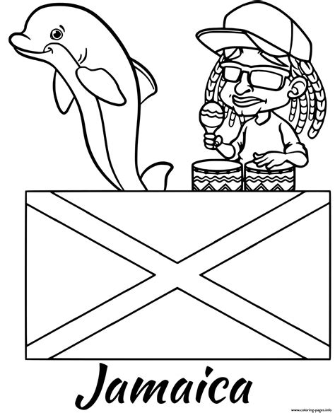 Jamaica Flag Reggae Coloring page Printable