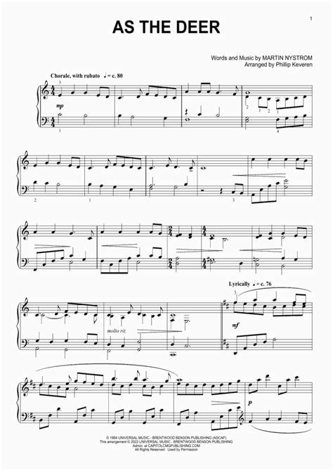 As The Deer Piano Sheet Music | OnlinePianist