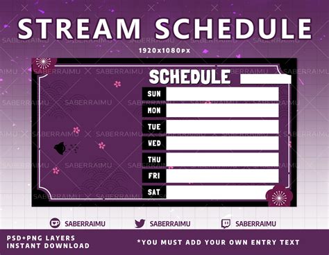 Stream Schedule Template / Cute Bird and Flowers Purple / Stream Assets ...