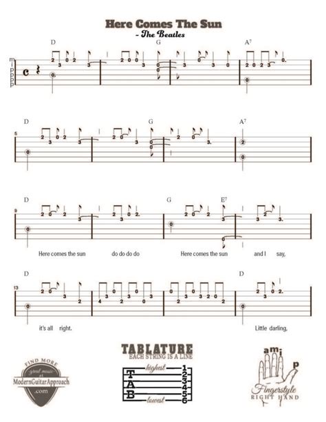 Here Comes The Sun by The Beatles. This easy solo guitar arrangement is a fun way to improve ...