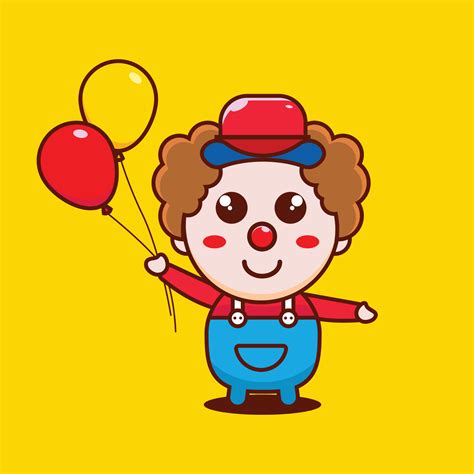 caricatura, lindo, pequeño, payaso, con, globos, vector, icono, ilustración 5146830 Vector en ...