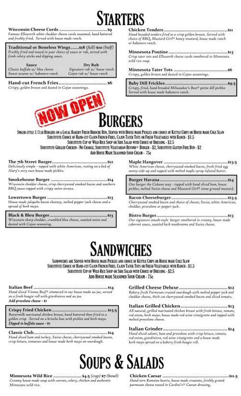 Alary's Bar menu in St Paul, Minnesota, USA