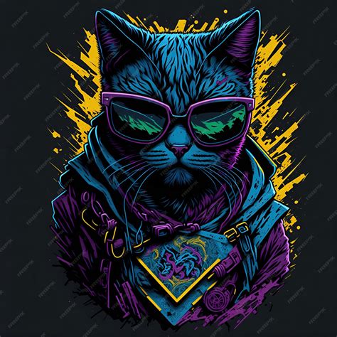 Premium AI Image | Colorful graffiti illustration of a cool cat wearing sunglasses Highly detailed