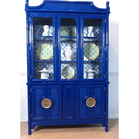 Faux Bamboo Navy Blue Lacquered China Cabinet | Chairish | China cabinet, Painted china cabinets ...