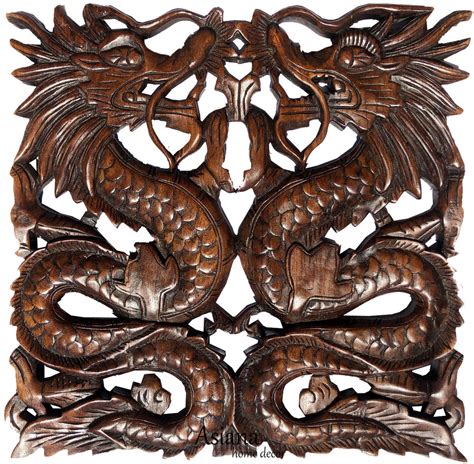 Chinese Dragon Carved Wood Wall Art Decor Panels. Asian Home Decor ...