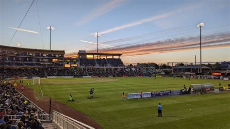 High-angle Shot of a New Mexico United Playing Soccer in the Albuquerque Isotopes Stadium at ...