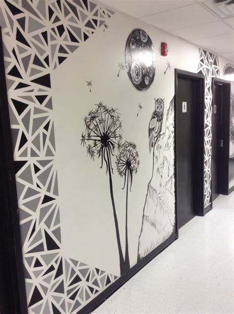 High school hallway mural. Dandelions and owl. … | School murals ...