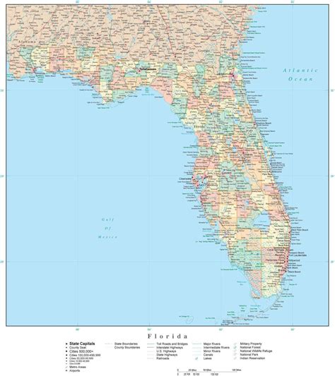 Florida State Map in Adobe Illustrator Vector Format. Detailed, editable map Map Resources ...