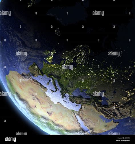 Europe from Earth's orbit in space. 3D illustration with detailed ...