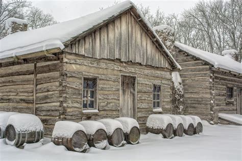 Snowy Log Cabin stock image. Image of historical, winter - 145051051