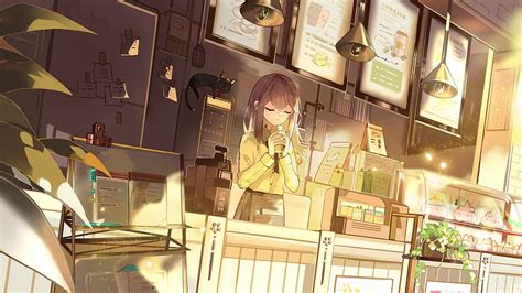 Anime Girl Coffee Shop Live, coffee anime girl HD wallpaper | Pxfuel