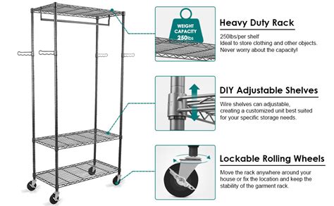 Amazon.com: WDT Rolling Clothes Rack with Wheels, Large Heavy Duty Clothing Rack with Shelves ...