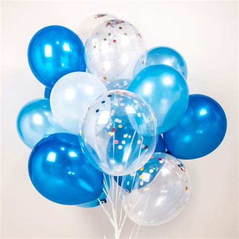 Confetti balloons - blue blue blue, set of 14 or 20 or 40 boys party ...