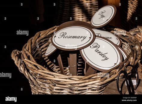 A basket with herb signs in them Stock Photo - Alamy