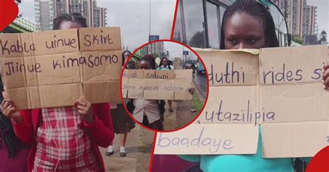 Kenyan Women in School Uniforms Raise Placards Along Thika Road in ...