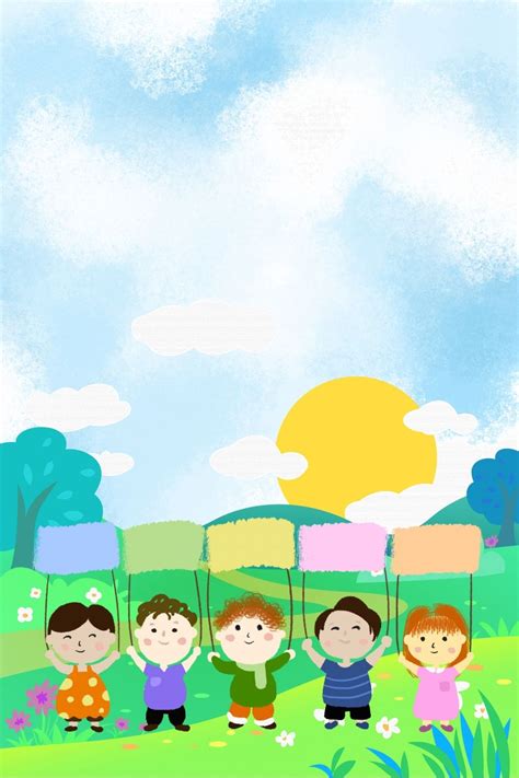 Cartoon Kid Meadow Green Background Material Free Background Photos ...