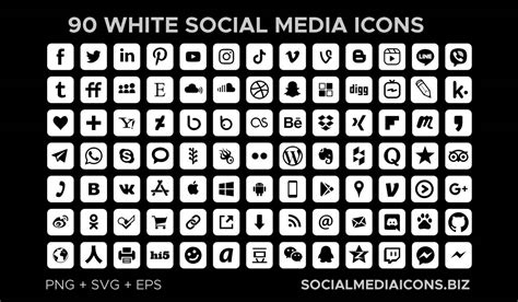 White Square Social Media Icons with rounded corners - Socialmediaicons