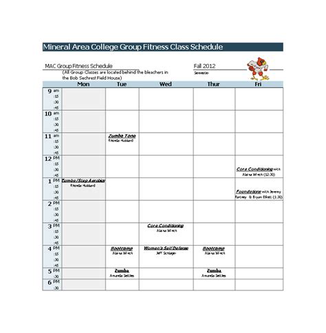 Excel College Class Schedule Template