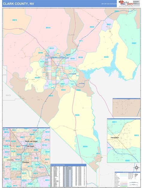 Clark County, NV Wall Map Color Cast Style by MarketMAPS