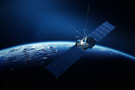 Communications satellite orbiting earth - SFIL-EN