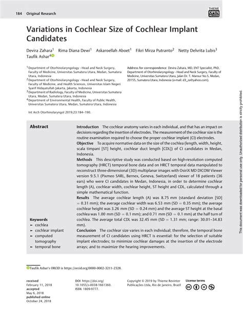 (PDF) Variations in Cochlear Size of Cochlear Implant Candidates