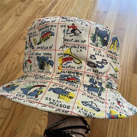 Super cool vintage 1980s bucket hat with travel... - Depop