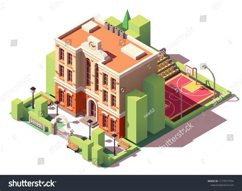 Vector Isometric Small School Building Schoolyard Stock Vector (Royalty ...