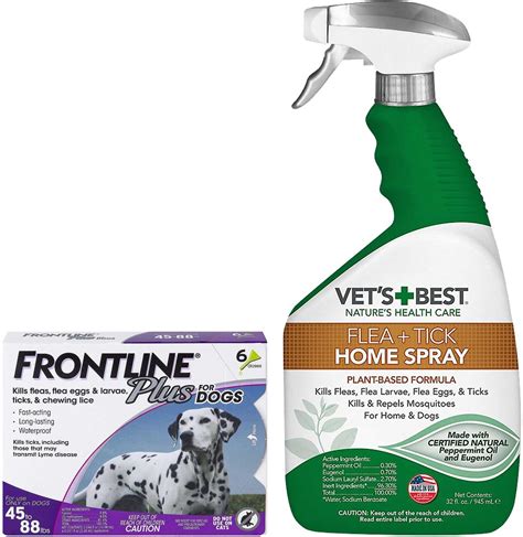 Frontline Plus Flea & Tick Spot Treatment, 45-88 lbs + Vet's Best Cat ...