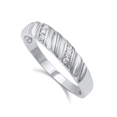 Silver Wedding Band with CZs – Delson Jewelry