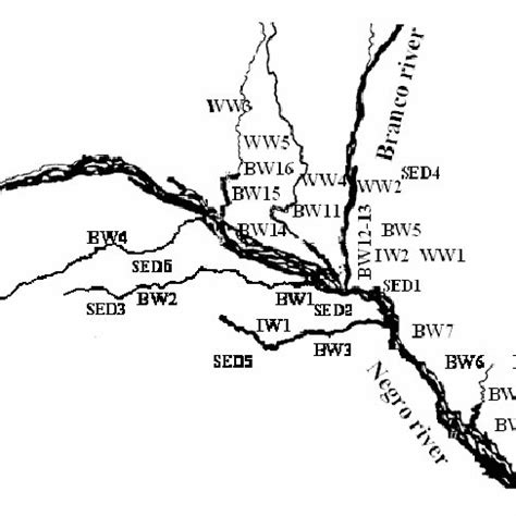 Map of the Negro River Basin region featuring the main rivers and ...