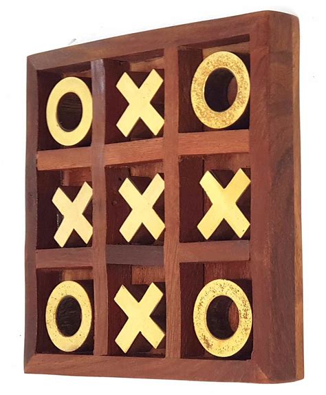 Noughts and Crosses Game Brass Wooden Tic Tac Toe Game – Brown ...