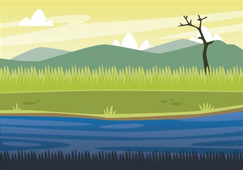 Marsh Landscape WIth Mountain Background 175369 Vector Art at Vecteezy