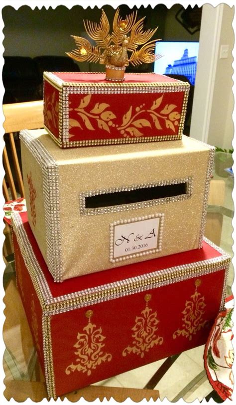 Indian Wedding Money Box. Custom Made. #Red&Gold #moneybox #indianwedding #DIY | Card box ...