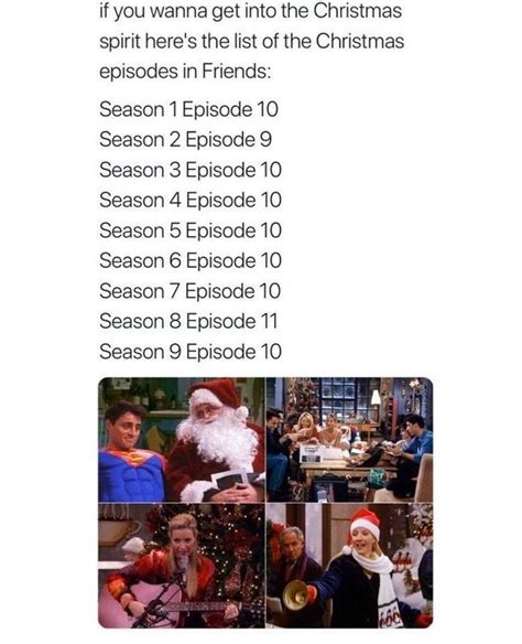 Friends Christmas episodes. You’re welcome. Happy Holidays. : r/howyoudoin