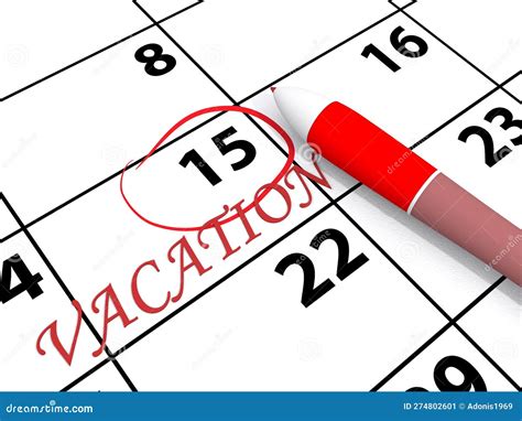 Vacation word on calendar stock illustration. Illustration of circle - 274802601