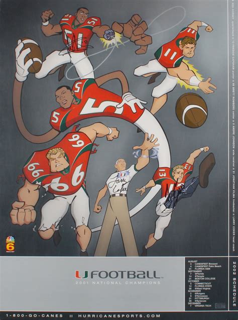 Larry Coker, Freddie Jonathan & Vilma Canes Signed 2001 National Champs ...