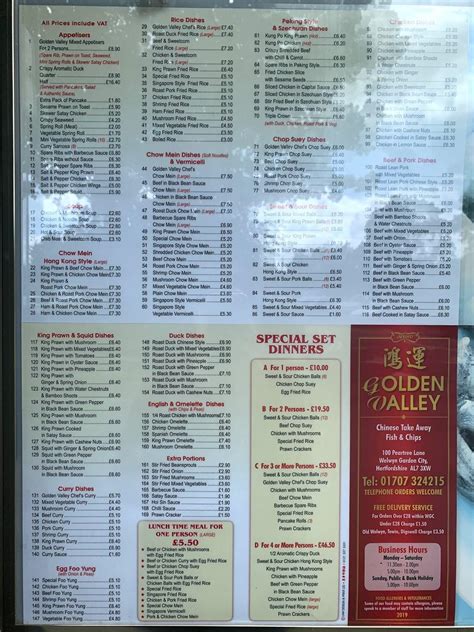 Menu at Golden Valley fast food, Welwyn Garden City, 100 Peartree Ln