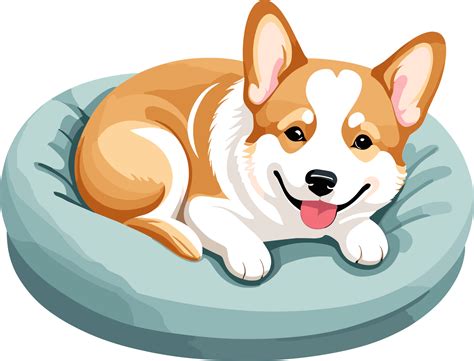 AI generated Cute corgi dog in soft dog bed illustration isolated on transparent background png ...