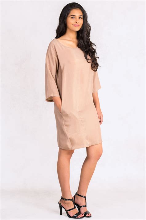 Siste's Cupro Tunic Dress With Asymmetric Pocket In Brown