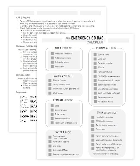 Printable Emergency Go Bag Checklist Disaster Prep, Survival Bug Out ...