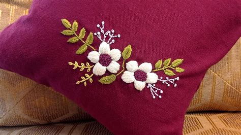 Simple Hand Embroidery Design on Pillow cover | Easy Embroidery Work ...