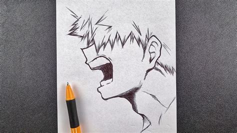 black pen drawing || how to draw anime boy || bakugo from my hero ...