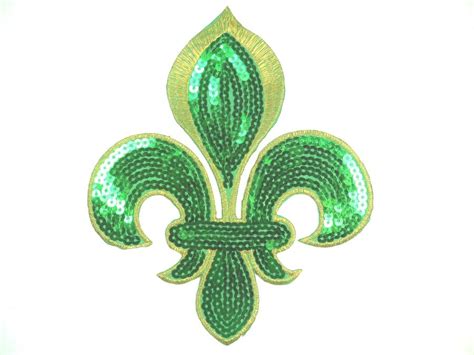 Green Gold Fleur De Lis Sequin Embroidered Applique