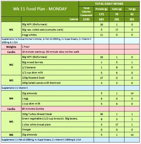 Food Diary Excel Template