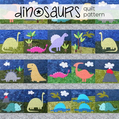 Dinosaur Applique Quilt Pattern Easy PDF Pattern for Beginners, Uses Quilt as You Go and Fusible ...