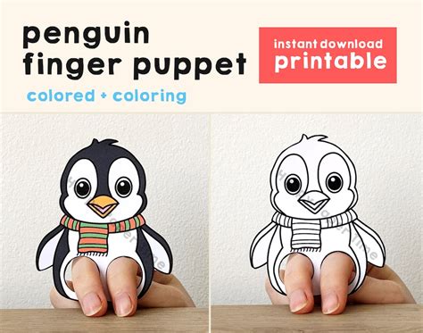 Penguin Paper Craft Printable Finger Puppet Template Kids Craft ...