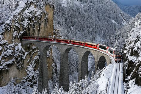 train, Railway, Bridge, Winter, Snow, Trees, Forest, Mountain, Tunnel, Switzerland Wallpapers HD ...